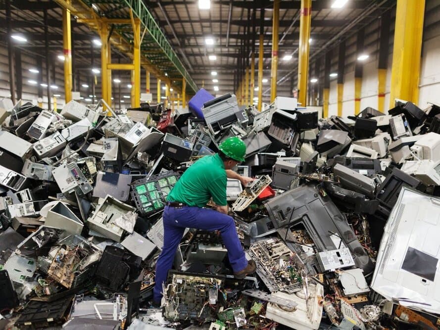Again crew collecting electronics for recycling